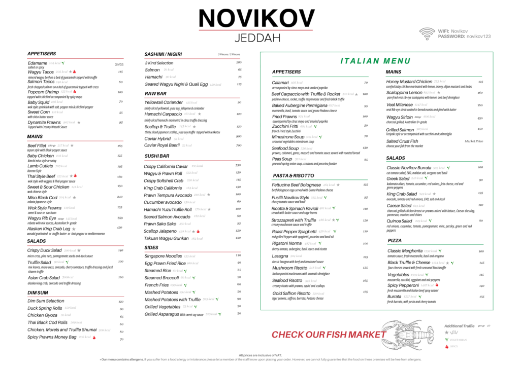 MENU - NOVIKOV